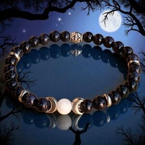 handmade Triple Moon Gemstone Beaded Stretchy Bracelet 7&1/4 Inches Long